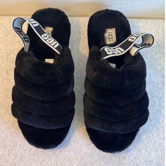 UGG Fluff Yeah Slide Slipper in Black Size 9 - Picture 2 of 6